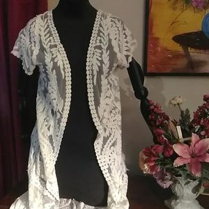 By Together Long Over Beige Cream White Lace Tunic
